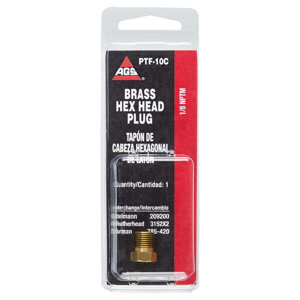 Ags Brass Hex Plug, Male (1/8-27 NPT), 1/card PTF-10C